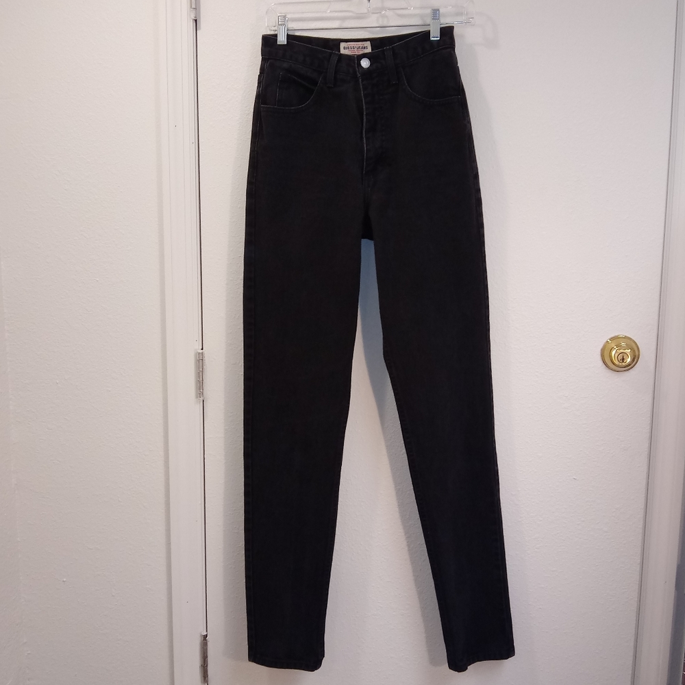 Vintage Guess Jeans 28 Long 80's High Waist Black